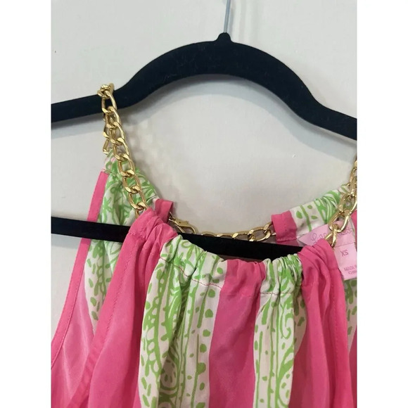 Lilly Pulitzer Blouse Pink Green Riviera Silk Chain Halter Neck Tank Top Size XS - Picture 3 of 11